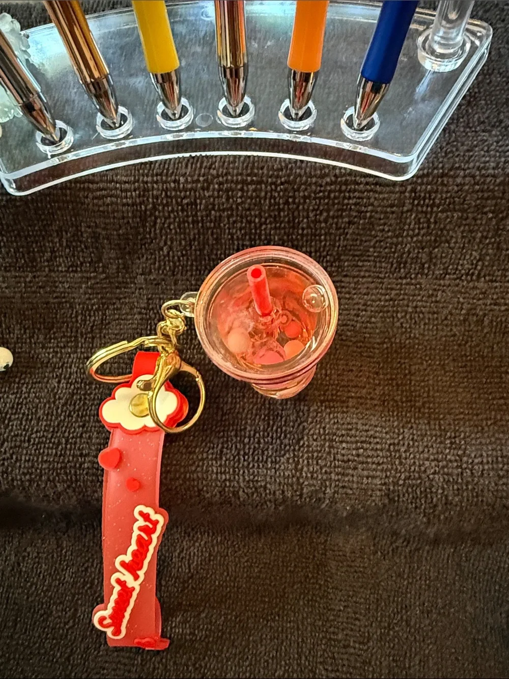 Red 'Sweet Hearts' Cup Keychain with Flower Strap